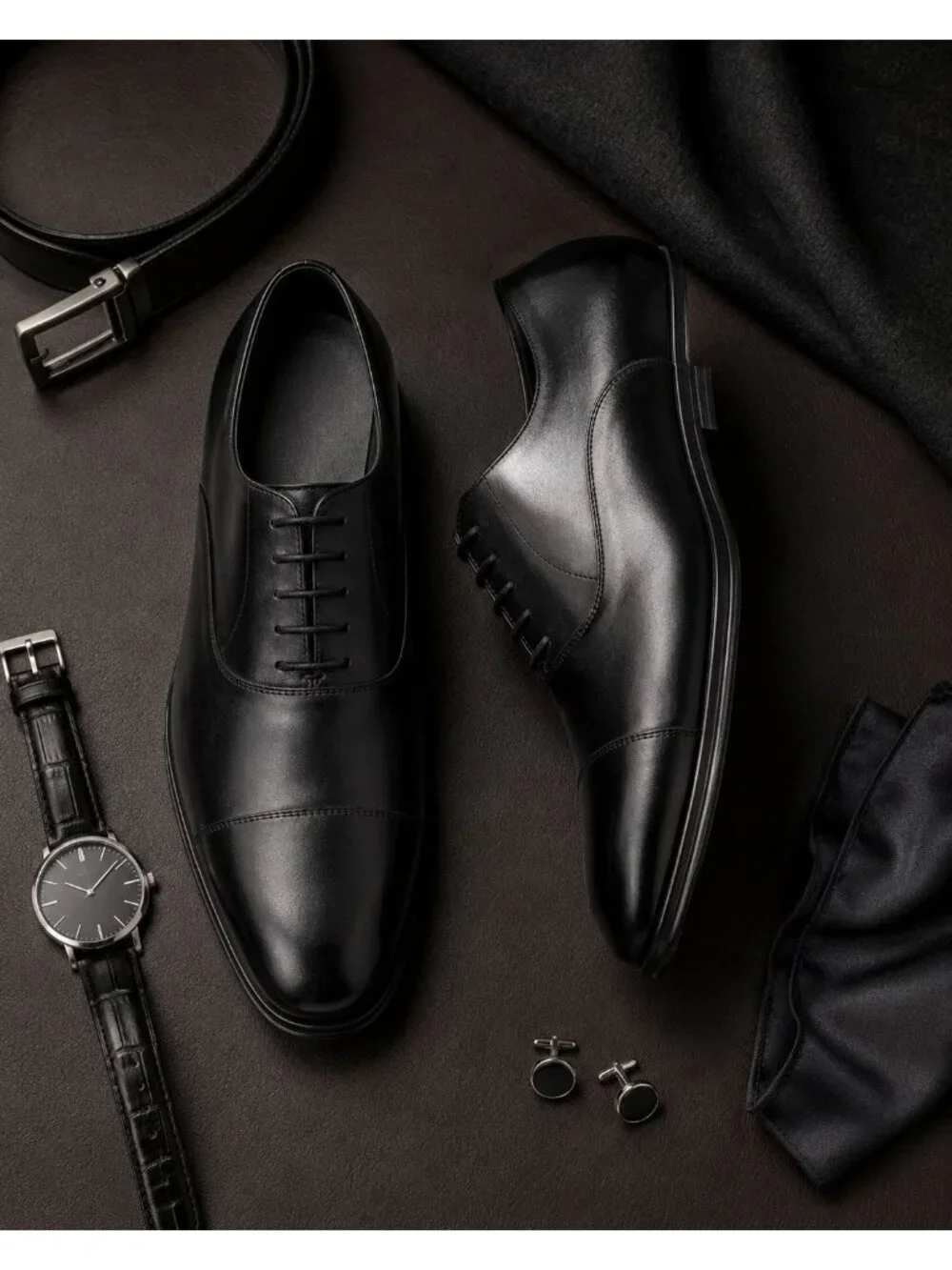 SD9 - Dune London Solver Men’s Black Leather Cap-Toe Oxford Shoes EU 42 US 9 NIB
